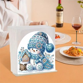 BAYUNOE DIY Paper Towel Holder Christmas PET Desktop Diamond Art Painting Paper Towel Stand Holder for Home Office Decor Supplies-Snowman01
