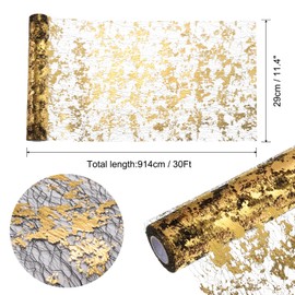 sourcing map Gold Black Table Runner Roll 11.4" x 30 Feet Sequin Foil Metallic Mesh Table Runner Decor Table Decorations for Wedding, Birthday Party, Christmas, New Year