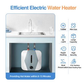 Under Sink Water Heater 2.11 Gallon Mini Tank Water Heater 110V 1.5KW Compact Instant Water Heater IPX4 Waterproof Level Mini Water Heater for RV TR Trailer Kitchen
