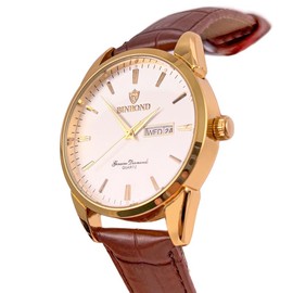 BINBOND Brown Leather Watches for Men Luxury Dress Business with Date Classic Casual Men's Wrist Watches Waterproof Luminous Gift for Men watch  jamtangan G2238 - Color: Brown/Blue