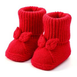 Loyfoky Baby Booties Newborn Babe First Walkers Knit Boots Warm Knit Crib Shoes Crochet Infant Sock for Boy Girl Red 6-9M