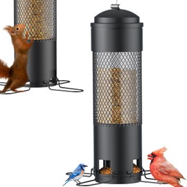 LCSEVEN Bird Feeders for Outdoors Squirrel Proof with Weight-Activated Perches, Hanging Bird Feeder for Outside, Metal Feeder for Wild Cardinal, Finch, Blue Jay, Chickadee, 3LB Seed Capacity, Black