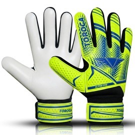 TOROGA Football Goalkeeper Gloves for Kids,Boys & Girls,Youth Soccer Goalie Gloves with Super Grip Palms,Anti Slip, Breathable Mesh,Durable Stitching,Secure Wrist Straps (Fluorescent Yellow, 5)