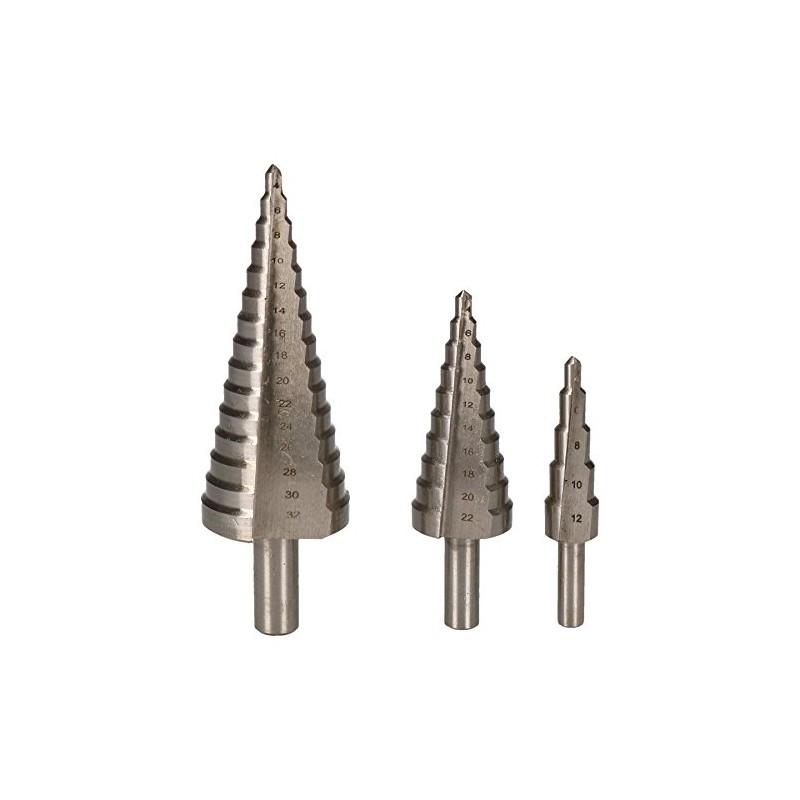 Step drill/cone cutter/drill bits 3pc set/kit 4mm - 32mm