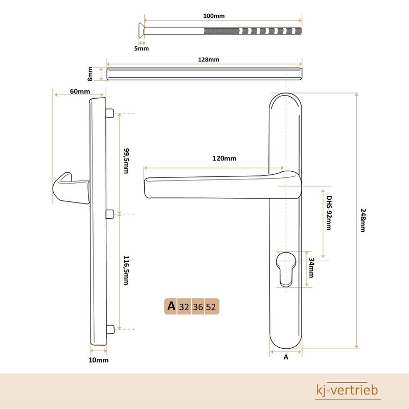 Premium Handle Set Saturn DHS 92 mm Oval Handle Satin