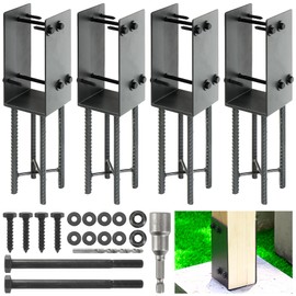 WOWACE 4"x4"(Actual 3.5"x3.5") Wet Concrete Foundation U-Shape Post Base Holder, for Fence, Deck, Gazebo and Other Post-Like Structure Pole Construction Ground Post Bracket Base (4pack-Dark Gray)