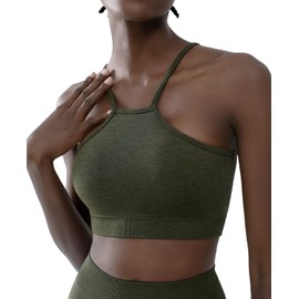 CELER - Sujetadores deportivos para mujer, cuello alto, bajo impacto, sin costuras, para entrenamiento, yoga, gimnasio, Verde militar, XS