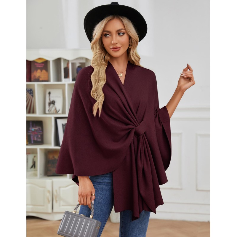 PULI Women's Elegant Poncho Knitted Ponchos Capes Open Front Versatile