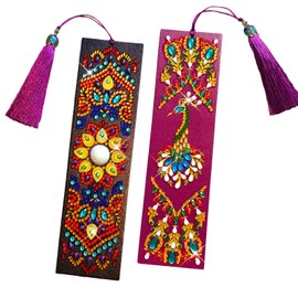 2 Pcs LINGFANG Diamond Painting Bookmark, DIY Book Makers for Adults Book Lovers, Diamond Art Beginners, Small Diamond Art Kits, Paint by Art Crafts Supplies Gift for Girls (Mandala Peacock)