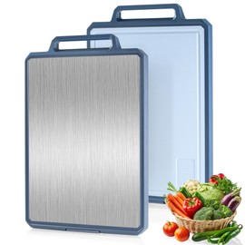 2 in 1 Stainless Steel Cutting Board Non-toxic for Kitchen Chopping Large Big Metal Carving Meat Butcher Block with Handle Not Titanium Wood Bamboo Plastic Morandi Blue