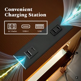 FENLO Flare - Side Table with Glass Shelves, USB-C Charging, Adjustable Lighting, App/Remote Control, 25 inches (Walnut)