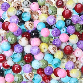 TOAOB 100 Pieces 6 mm Crackle Glass Beads Round Multicoloured Marble Effect Loose Beads for Jewellery Making