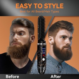 Beard Straightener for Men, Cordless Heated Beard Brush, Portable Beard Hot Combs, Ionic Mini Hair Straightener with 3 Temp Settings, Coarse & Curly Hair Brush, Grooming Kit for Men