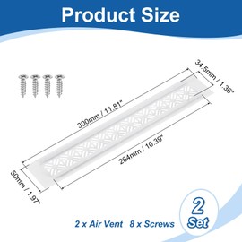 sourcing map 2Pcs Aluminum Alloy Air Vents, 300 x 50mm / 11.8 x 2" Rectangle Louvered Ventilation Grille Cover with Mounting Screws for Door Cabinet Wardrobe, White
