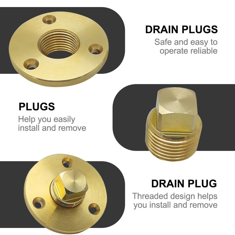 MiOYOOW 2-Piece Solid Drain Plug Set, Brass Drain Marine Boat
