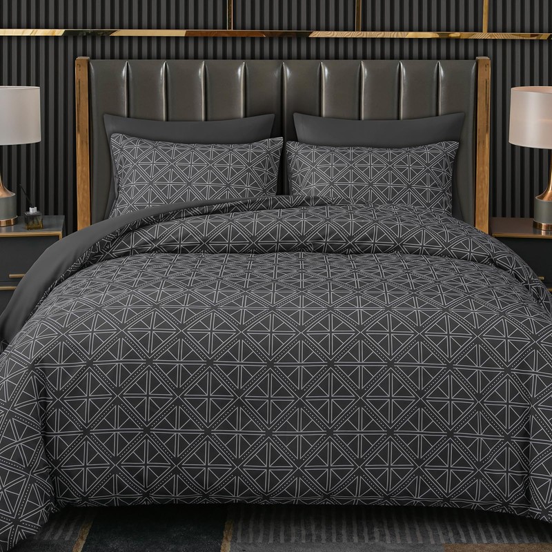 Pamposh Double Duvet Set Charcoal & Grey Doublesided Bedding Set
