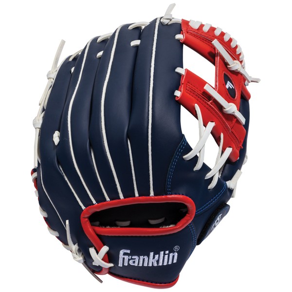 Franklin Sports Baseball and Softball Glove - Field Master - Baseball and Softball Mitt, Red, White, Blue, 11.0"
