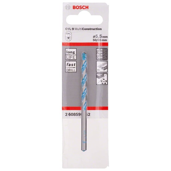 Bosch Accessories 2608596052 CYL-9 Multi Purpose Drill Bit, 5.5mm x 50mm x 85mm, Silver