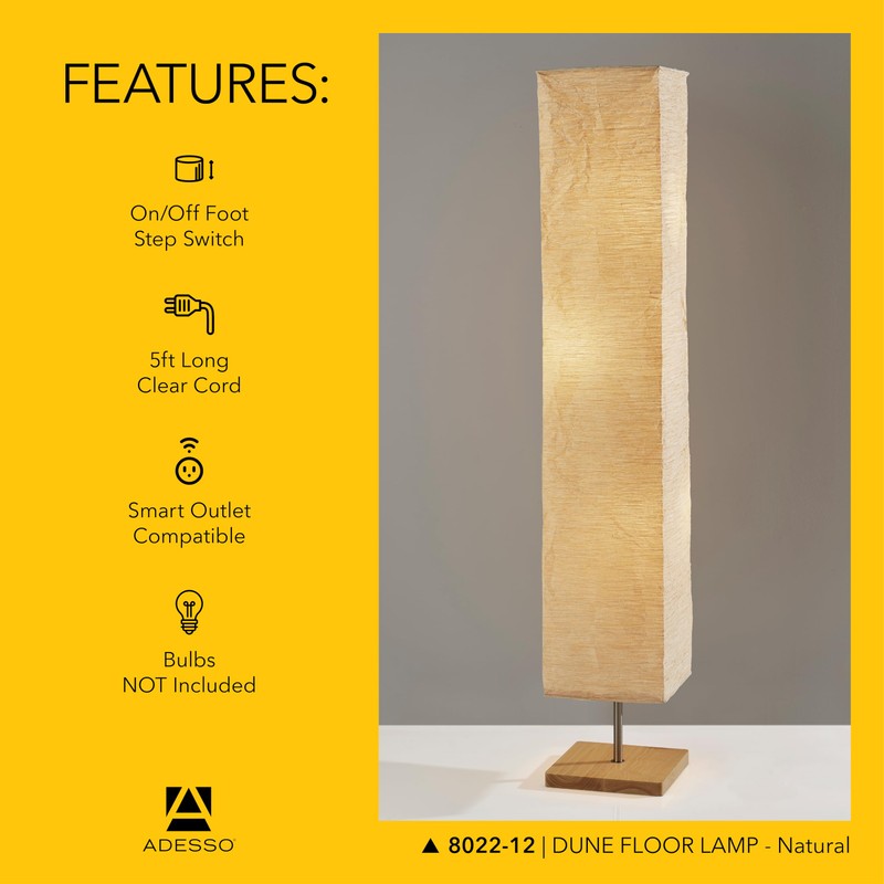 Adesso Three Light Floor Lamp – Natural Wood Base &