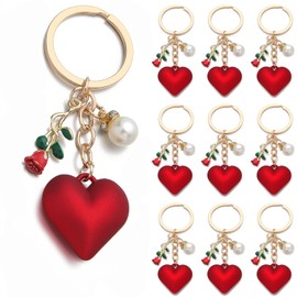 PHAETON 10PCS Heart Rose Flower Keychain Couples Gift Key Chain Ring Bag Backpack Charm Car Hanging Pendant Women daily uses Valentines' Day Gift