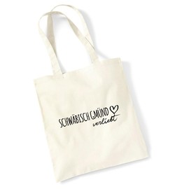 Huuraa Jute Bag Schwäbisch Gmünd in Love Bag Cotton 10 Litres with Name of Your Favourite City in Baden-Württemberg Gift Idea for Friends and Family, natural