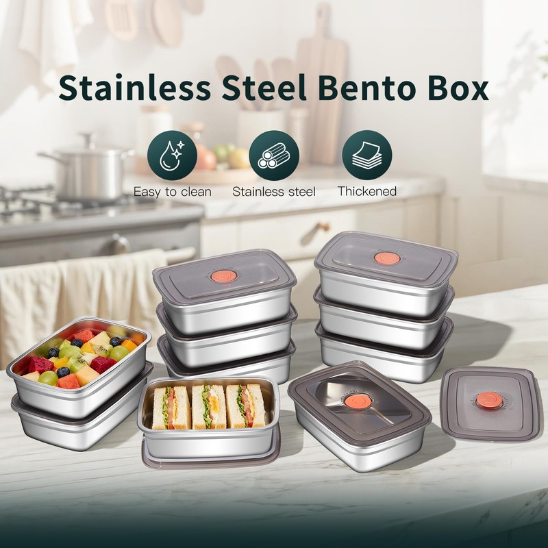 GIUOIDUO 10 Pack Stainless Steel Food Storage Containers with Leak-Proof