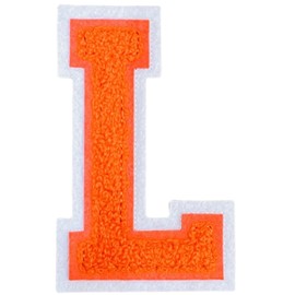 1 PCS 4.0" Orange Chenille Letter Patch, Iron on Patches for Hats, Clothes, Bags, Backpacks, Jeans, Hoodies, Jackets - Initial Patch - Large Varsity Letter (L)