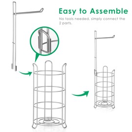 TomCare Toilet Paper Holder Toilet Paper Stand Free-Standing Toilet Tissue Paper Roll Bathroom Storage Shelf and Dispenser for 3 Spare Rolls Metal Wire Bathroom Accessories Storage Organizer Silver