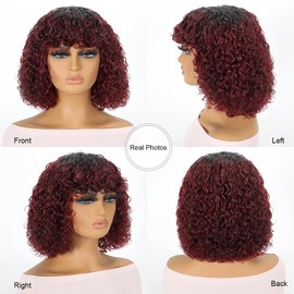Red Curly Bob Wig Human Hair With Bangs for black women Glueless Bob Wig Human Hair short curly wig human hair with bangs Bob Wig with Bangs Human Hair 1B/99J