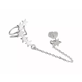 FashionJunkie4Life Star Ear Climber Earring - 925 Sterling Silver - Right Ear Crawler Chain Stud