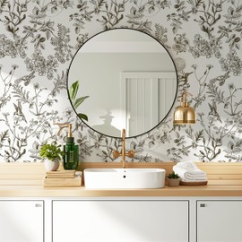 Safiyya Peel and Stick Wallpaper Floral Birds Contact Paper Black and White Wall Paper Peel and Stick Modern Boho Removable Self Adhesive Wallpaper Vinyl Rolls 118"x17.3"
