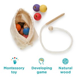 Ulanik Threading Game Beads Small, Montessori Toy from 3 Years, Baby Beads for Threading, Game for Counting and Sorting, Learning Colours - 12 Wooden Balls, Colourful