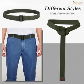 JASGOOD - Cinturones de tela de lona para hombre, informales, con hebilla de doble anillo, paquete de 2 unidades, G-black+army green, Fits Waist Size 39"-44"