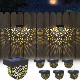 EKQ Solar Fence Lights Wall lihgts Outdoor Decorations 6 Pack Solar Step Lights Outdoor Waterproof LED Solar Powered Warm Yellow Decorative Lighting for Front Door, Backyard, Post(Black)