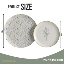 Trendables Heavy Duty Paper Plates Set For 16 Guests - 16 Each Of 8-inch And 10-inch Disposable Plates For Party - Fancy 32 Piece Dinnerware Set For All Occasions | Floral Design, Charm