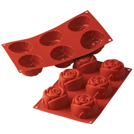 Silikomart SF077 Silicone Mold with 6 Rose Cavities, Each 2.99 Inch Diameter x 1.57 Inch High