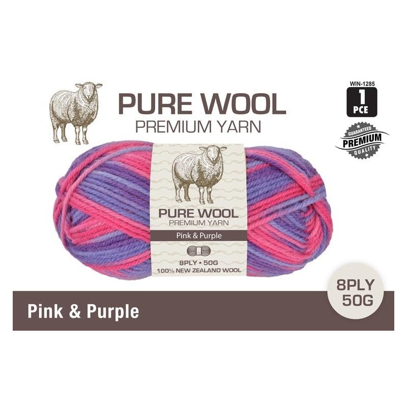 Yatsal Premium 3-Ply Pure Wool Yarn 50 g, Pink/Purple