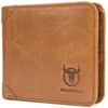BULLCAPTAIN Men's Genuine Leather RFID Trifold Wallet with 2 ID