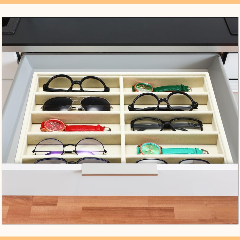 Batiyeer Sunglasses Organizer Storage Tray 10 Grids Eyewear Watch Holder