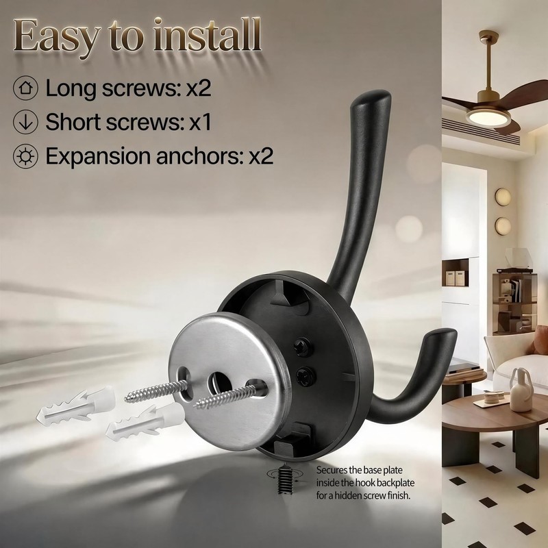 Ruiziiz Towel Hooks-Coat Robe Hooks-Heavy Duty Metal Double Bathrobe Hook-Black