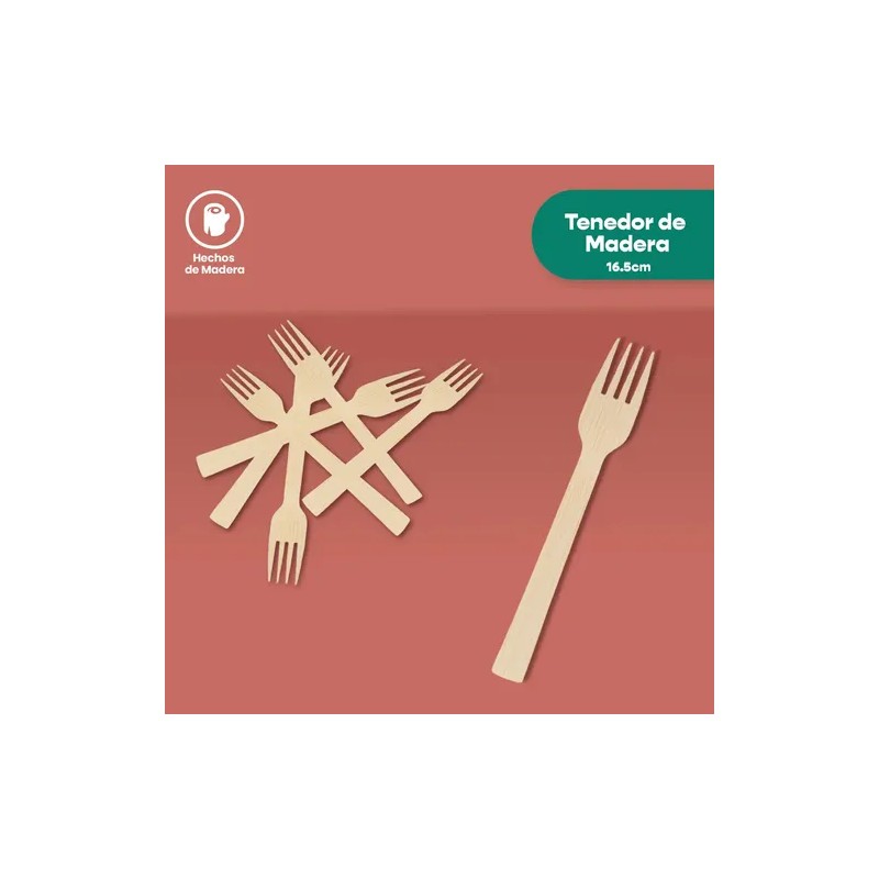 Tenedor Madera Biodegradable 6 Pulgadas 100 Piezas Wecare Ecológico Beige