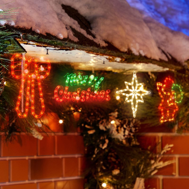 TWINGLEHOME 4 Pack 50L Christmas Window Silhouette Lights Decorations,Including: Santa