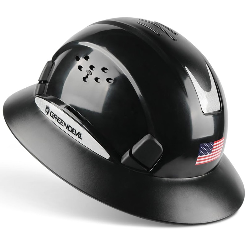 Full Brim Hard Hat with Built-in Visor Vented Construction Safety