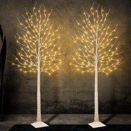 2PK Lighted Birch Tree with 144 Warm White Lights, 8 Modes Prelit White Artificial Christmas Trees for Holiday Indoor Outdoor Decor Garden Wedding Party Bedroom Decoration