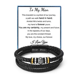 YYQX Mens Leather Bracelet Multi-Layer Braided Leather Bracelet Inspirational Bangle Wristband Christmas Valentine's Day Birthday Gifts for Boyfriend Husband Dad Brother Son Grandson, 8.5inch,