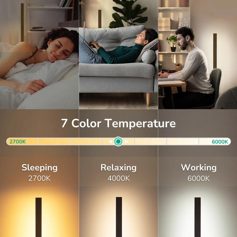 EDISHINE Wood Dimmable Floor Lamp with Remote Control 7 Color