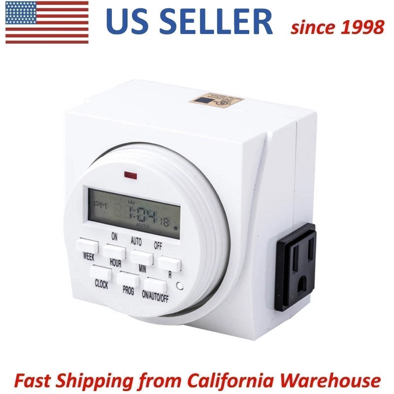 UltraGrow Heavy Duty Digital 7-Day Timer Double 3-Prong Outlet Plug