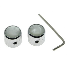 KAISH 2pcs Chrome with White Pearl Cap Guitar Dome Knobs for Tele Telecaster Set Screw Guitar Bass Knob