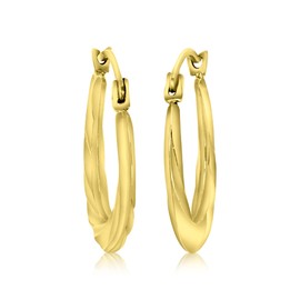 14K Yellow Gold 2x16mm Swirl Twist Hoop Round Earrings