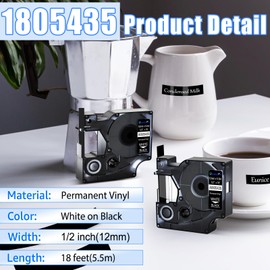 USUPERINK 4 Pack White on Black 12mm Industrial Vinyl Label Tapes Compatible for DYMO Label Maker Refills 1805435 1/2'' for Rhino 1000 3000 4200 5200 5000 6000 Industrial Label Makers